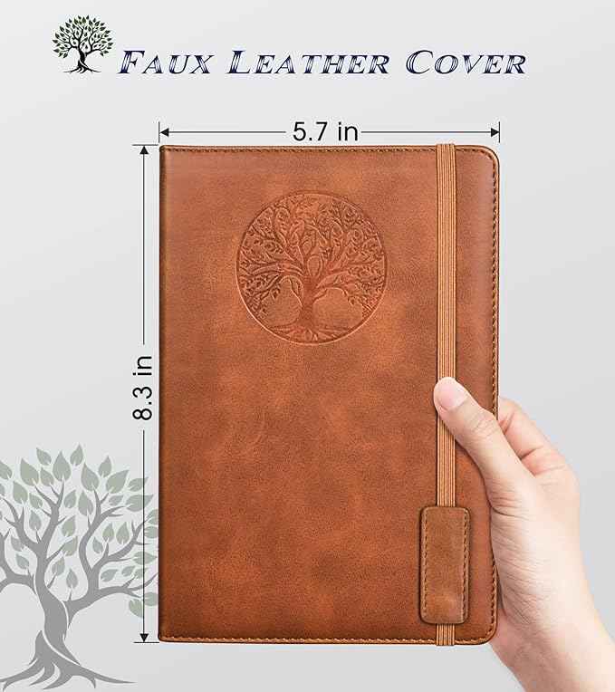 Biuwory Lined Journal Notebook for Women Men,256 Pages A5 Hardcover Leather Journals for Writing,Travel,Business,Work & School,College Ruled Notebooks for Note Taking,Diary Notepad 5.7"×8.3"(Brown)