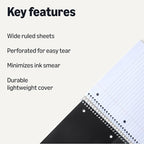 Amazon Basics Notebooks, Wide Ruled Spiral 5 Subject Notebook, For Work and School, 200 Sheets, 8.5 x 10.5 inches, Black, 1-Pack