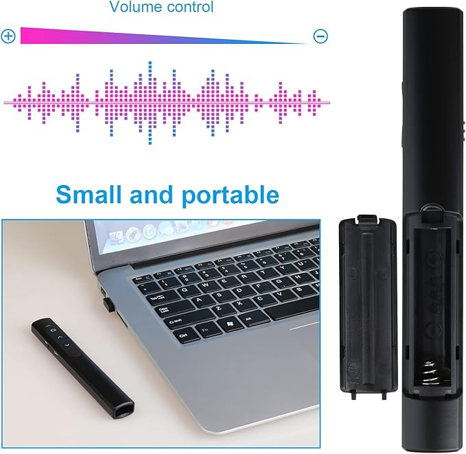 Presentation Clicker with Case,Wireless Presenter Remote with Laser Pointer Hyperlink & Volume Remote Control PowerPoint Office Presentation Clicker for Keynote/PPT/Mac/PC/Laptop(Battery Included)