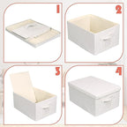 Large 17''x12'' Quart Collapsible Stackable Storage Bins with Lids, 4 Packs Off White Fabric Closet Boxes with Lids, Storage Cube Baskets Container Organizers for Bedroom Office(17''x12.2x''8'')