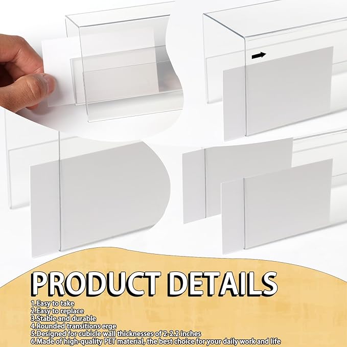 Cubicle Name Plate Holders Cubicle Name Plate Sign Holder Name Plate Bracket Double Sided Nameplates for Walls 2X8 PET Material Changeable Cubicle Name Plate Holder for School Office (12)