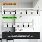 BAMEOS 35" L Wall Hooks with Shelf, Entryway Coat Hooks, Wood Wall Hanging Shelf, Wall-Mounted Coat Rack with 7 Dual Metal Hooks for Bathroom, Kitchen, Living Room, Bedroom (White)