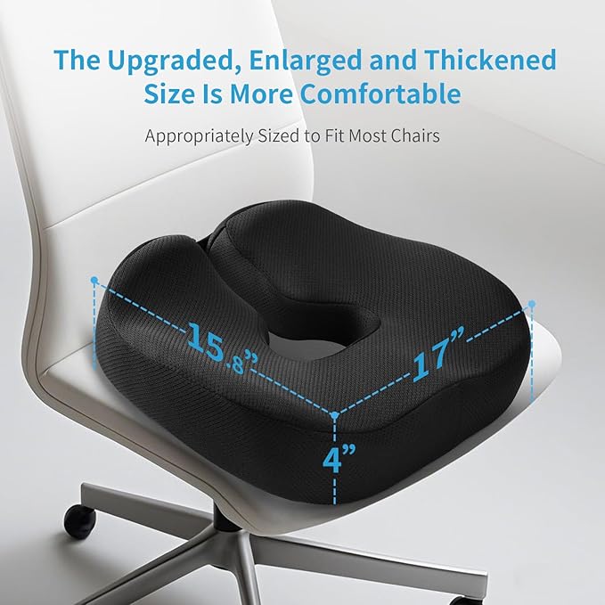 LSMColda Extra-Dense Seat Cushions for Office Chairs, Orthopedic Seat Cushion for Desk Chair, Car, Wheelchair, Ergonomic Sciatica Support, Hip & Tailbone Pain Relief Cushion for Long Sitting (Black)