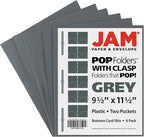 JAM PAPER Plastic Color POP Folders - 2 Pocket Durable Folders with Metal Prongs Fastener Clasps - Grey - 6/Pack