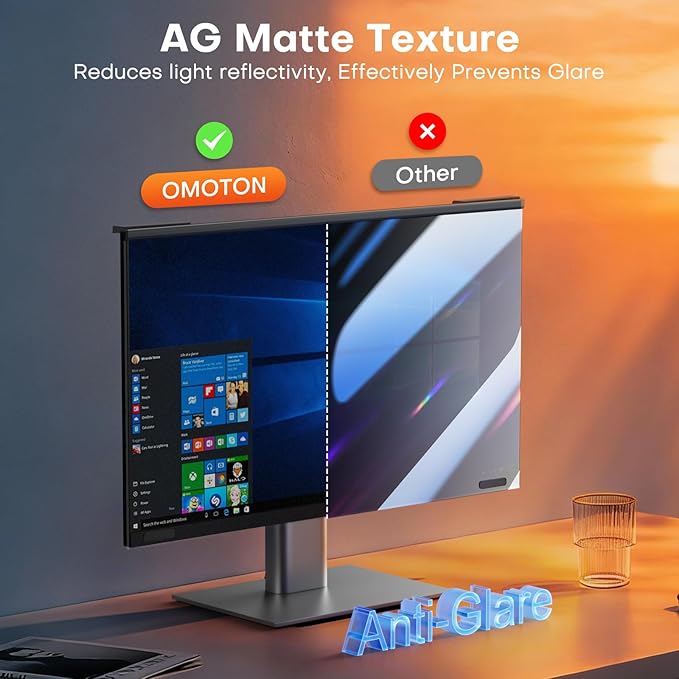 OMOTON Magnetic Computer Privacy Screen for 27 Inch 16:9 Aspect Ratio Computer Monitor, Hanging Removable Privacy Eye Protection Anti Glare Blue Light Shield Filter, Anti-Spy Protector