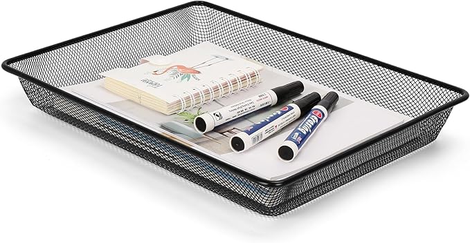 AZFUNN Office Metal Mesh Basket for Desk, Single Paper Tray Organizer, Turn in Trays Classroom, Flat Mail Letter Storage Basket for Office Home Drawers School, Black (1 Pack)