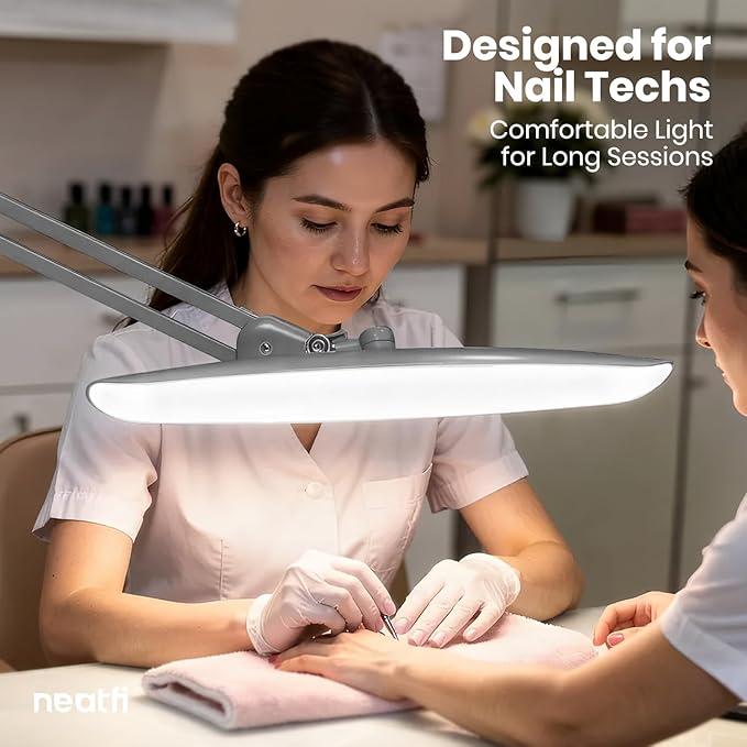 Neatfi XL 2,200 Lumens LED Desk Lamp with Clamp, 24W Bright Architect Task Lamp, 20 Inches Dimmable Computer Light, Adjustable Desk Light for Home, Office, Crafts, Nails & Hobbies (Non-CCT, Silver)