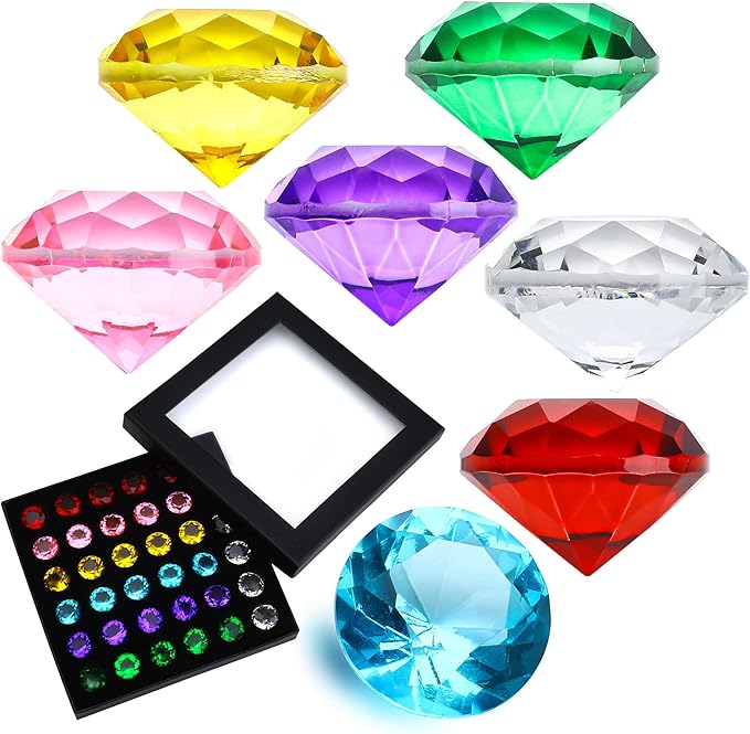 HDCRYSTALGIFTS 36pcs 0.8'' Multi-Color Art Glass Diamonds Crystal Gems Vase Fillers Wedding Table Scattering Gemstones Christmas Party Decorations