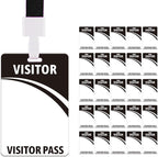 Visitor Badge Lanyards Volunteer Badge Holder with Clips (25 pcs) - Reusable Temporary ID Pass for Office, School, Events PVC Plastic Security Cards for Exhibition Guest by OSTENBIG (Black)