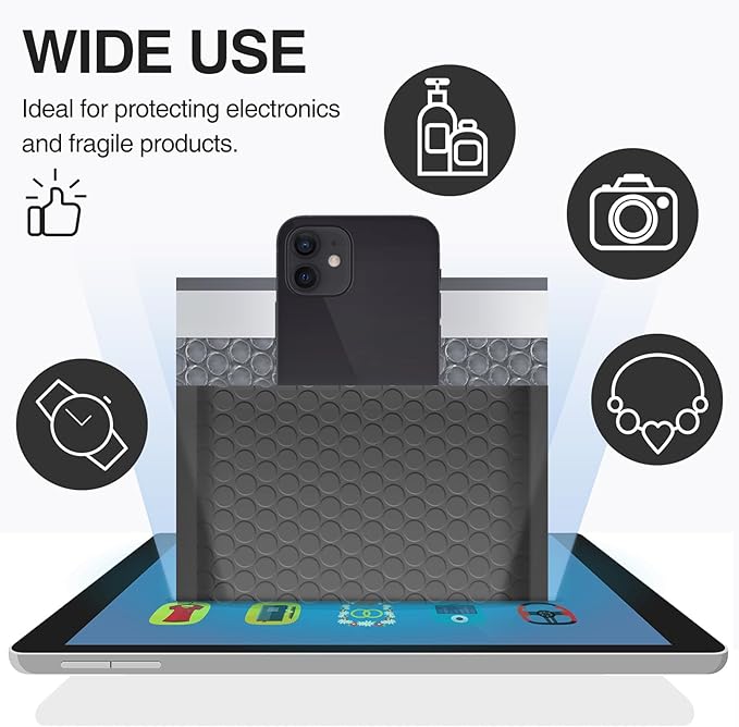 UCGOU Bubble Mailers 10.5x16 Inch Black 25 Pack Poly Padded Envelopes Large #5 Mailing Packages Opaque Packaging Postal Self Seal Adhesive Waterproof Boutique Shipping Bags for Clothes