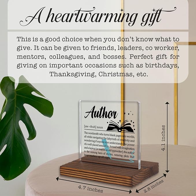 Author Gifts, Funny Desk Sign for Writers and Storytellers, Inspirational Definition Plaque for Novelists, Book Lovers, and Literary Creatives PA054