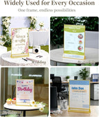 Dynta Acrylic Sign Holder 8.5x11 8pck Clear Table Display Stands Double Sided Table Sign Holders, Menu Holder for Wedding, Party, Office, Store, Home Use (Gold Frame)