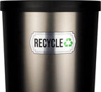 Recycle and Trash Stickers for Kitchen Trash Cans and Recycling Bins, Indoor Trash and Recycle Sticker Combo for Garbage Can Logo Symbol, 2 Silver Decals, 6.5" x 3" Elegant Style with Split-back