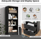 Tangkula 4 Shelf Bookcase with 2 Drawers, 74 Inch 4 Tiers Tall Open Bookshelf with 2 Slide-Out Drawers, Anti-toppling Device, Freestanding Wood Storage Shelf for Home Office (Black, 74" H)