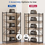 ALANNG 40" W Foldable 5-Tier Storage Shelves with Wheels, Adjustable & Removable Metal Rack, Heavy Duty Rolling Organizer for Kitchen, Garage, Closet, Pantry, and Office (Black,2 Pack)