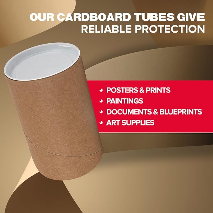 Paclord 3" x 6" Heavy-Duty Reinforced Cardboard Mailing Tube, Pack of 6 Tubes with 12 Caps – Secure USPS Approved – Great for Shipping and Storing of Prints, Artwork, Posters or Documents
