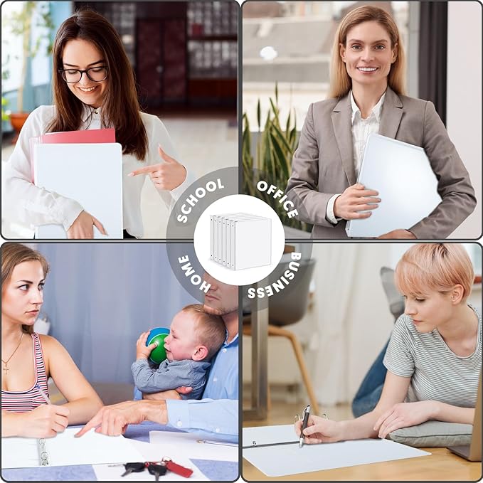 3 Ring Binder 0.5 Inch, PANDRI 6 Pack Binder Fits Letter Size 8.5'' x 11'' Paper, Versatile Binders for Office Home School, 2 Pockets, White