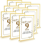 Acrylic Sign Holder 8.5 x 11,9 Pack Clear Sign Holder Double Sided Gold Table Menu Vertical Desktop Display Stand Paper Flyer Holder Tabletop Sign Holder Suitable for Restaurants, Office, Store,Hotels
