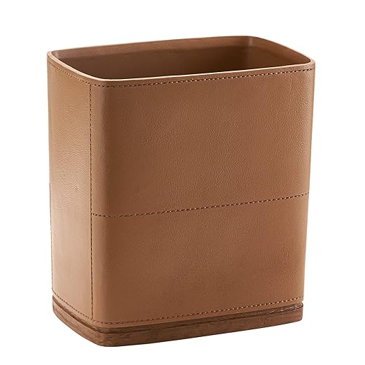 Polytree Bathroom Trash Can 1.8 Gallon(7 Liter) Small Kitchen Garbage Can,Decor Wastebasket for Bedroom Office,Brown （Resin-Imitated Leather Effect）