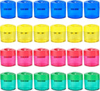 AUSTARK 24Pcs Pencil Sharpener Manual, Assorted Color Small Dual Hole Pencil Sharpeners Bulk with Lid for School Office Home (Oval-24)
