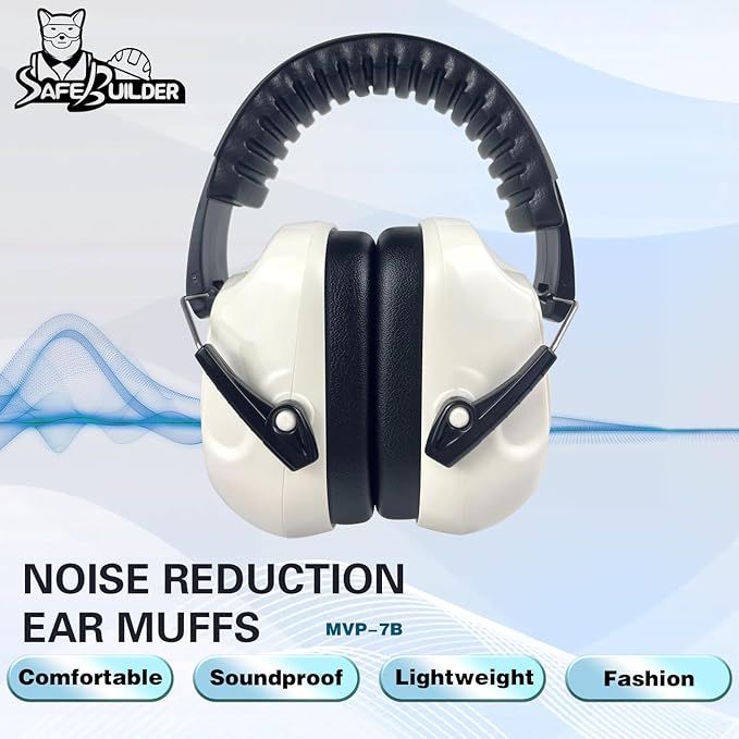 SAFEBUILDER Ear Muffs Noise Reduction SNR 33dB Adjustable Lightweight Safety Earmuffs Sound Proof Noise Cancelling ANSI