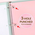 SUNEE Spiral Notebook, 1-Subject, College Ruled Paper, 8" x 10-1/2", 100 Sheets per Notebook, 3-Hole Punched Paper, Water Resistant Cover, Double-sided Pockets, Spiral Lined Notebooks for Work, Pink