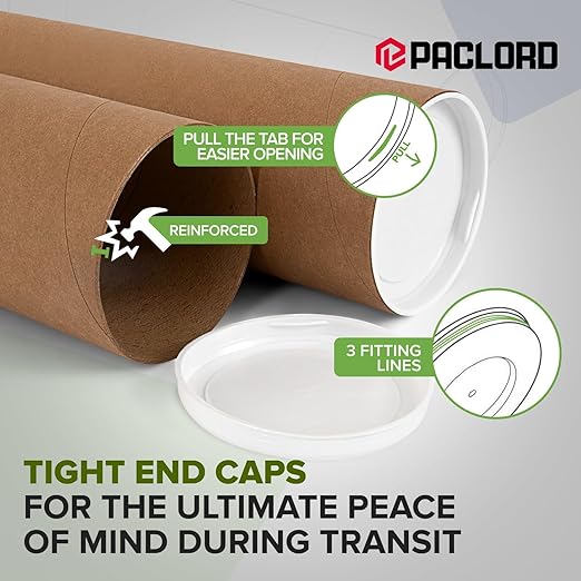 4" x 24" Reinforced Kraft Paper Mailing Tubes, Pack of 4 Tubes with 2 Caps Each – USPS Approved Poster Tube – Made in USA Cardboard Tube for Shipping and Storing Posters, Prints, Artwork, or Documents