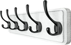 Dseap Coat Rack Wall: Patented, Heavy-Duty, 17.4" Long 5-Double-Hooks Wooden Wall Mounted Coat Rack Coat Hanger Hook Rail for Winter Coats Hat Jacket Clothing, White & Black