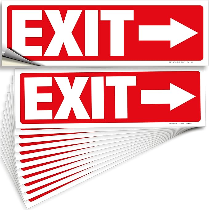 iSYFIX Exit Signs Stickers 12 Pack 12x4 Inch - Laminated Premium Vinyl Directional Right Arrow Signs for Buildings, Office, Workplace, Stores, Schools, Theaters, Parking, Restaurants, Factories