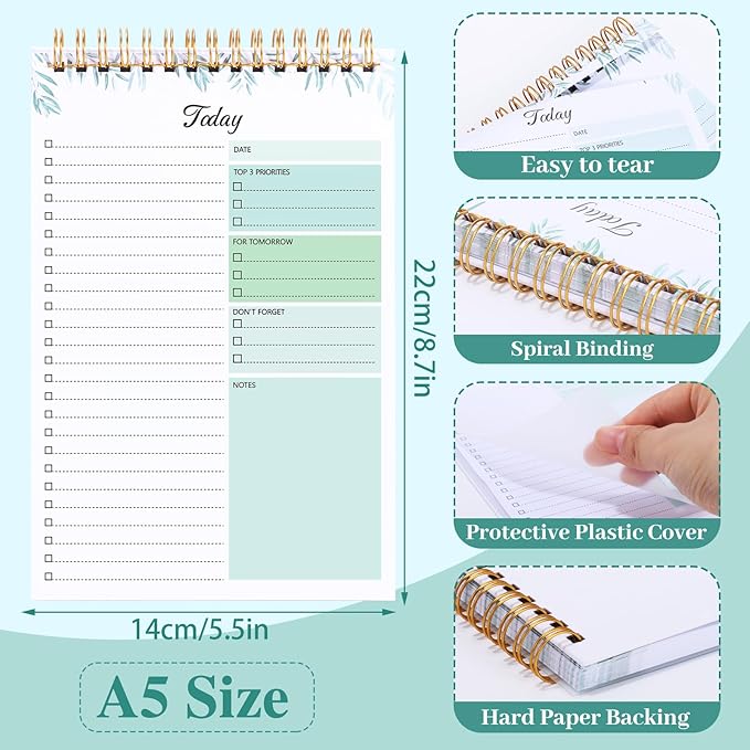 Thboxes 2 Packs To Do List Notepad, 104 Pages To Do List Notebook A5 Undated Daily Planner Notepad with Task Checklist Home Office School Supplies