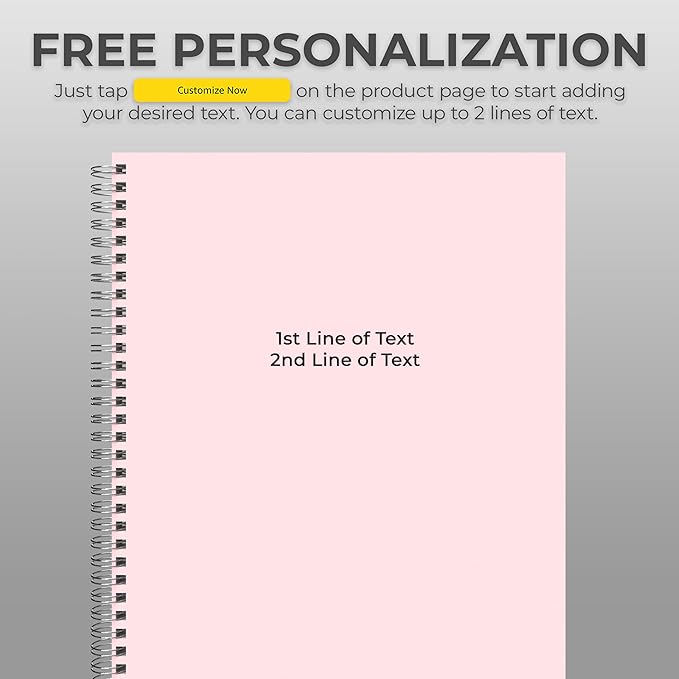 Custom Spiral Notebook Journals with a Pastel Pink Colored Cover - 6 Pack of 8.5" x 11" – College Ruled, Hard Cover, 50 Sheets Per Book – For Journaling, Office, School Supplies, etc.