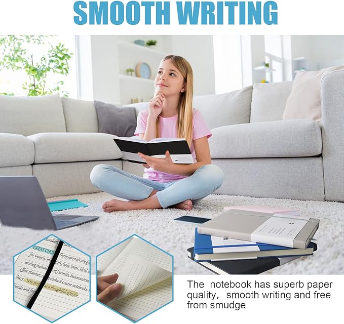 EMOMAS Lined Journal Notebook, 6Pack Hardcover Notebook for Men & Women – Journals for Writing, Work, School, Home & Daily Notes, 160 Pages – Medium A5, 5.7"x8", 100 gsm Thick Paper (Black)