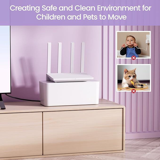 Delamu 2 Pack Cable Management Box, Stylish Cable Organizers for Cords, Pet & Child-Proof ABS Cord Hider Box, Medium and Small Cable Box for Computer Router Box Hider USB Hub, Floor Cord Covers, White