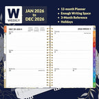 SUNEE 2026 Weekly and Monthly Planner - from January 2026 - December 2026, Daily Agenda Planner with Monthly Tab, Flexible Cover, Note Pages, Pockets, Bookmark, Spiral Binding, Vintage Floral, 6.4" x 8.3"