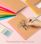 ALKALO 120 Pack Lined Notebook Journals Bulk, A5 College Ruled Composition Notebook, 8.3”x 5.5”, Kraft Cover with Rainbow Spines, 15 Colors 60 Pages for School Office Travel