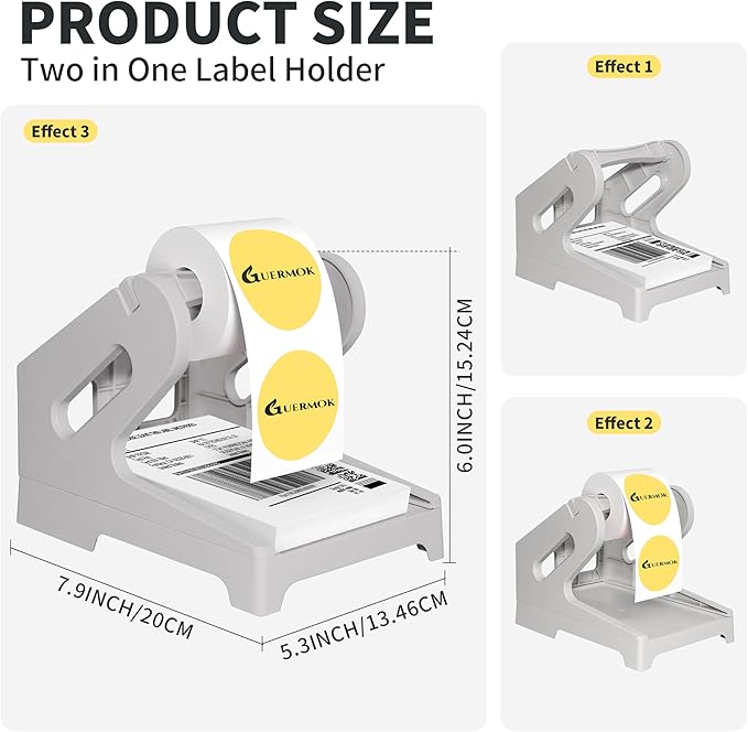 Guermok Thermal Shipping Label Holder for Rolls & Fan-Fold, Fragile Stickers for Shipping, Label Stand Desktop Printer Holder-Home Office Accessory Sticker Dispenser for Holographic (Gray)