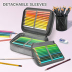 Number-one Large Capacity Pencil Case, 72 Slots Colored Pencil Pouch Bag Portable Pencil Holder Stationery Organizer with Compartments for Office and Travel, Grey