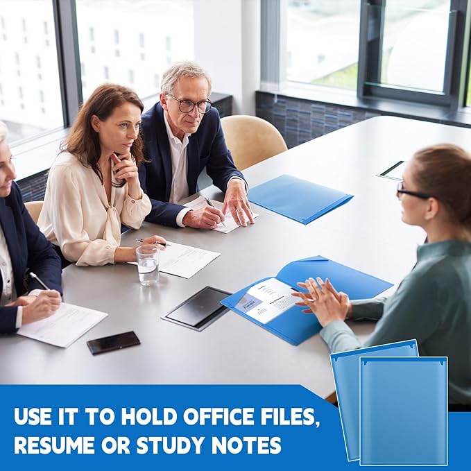 Henoyso 18 Pcs Plastic Folders with Clear Front Pockets Heavy Duty File Folders with 2 Pockets and Card Slot for Student Communication School Office Presentation Report (Blue)