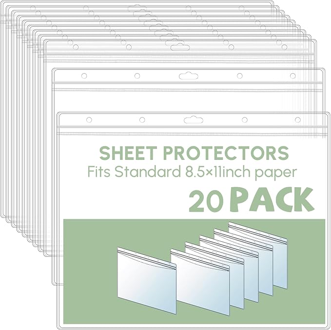 Sinload 20 Pcs Heavy Duty Sheet Protector 8.5 x 11 Inch Job Ticket Holder Waterproof Resealable Zip Page Wall Sign Holder Clear Dry Erase Document Sleeve Magazine Protector Horizontal(12.4 x 9.8 Inch)