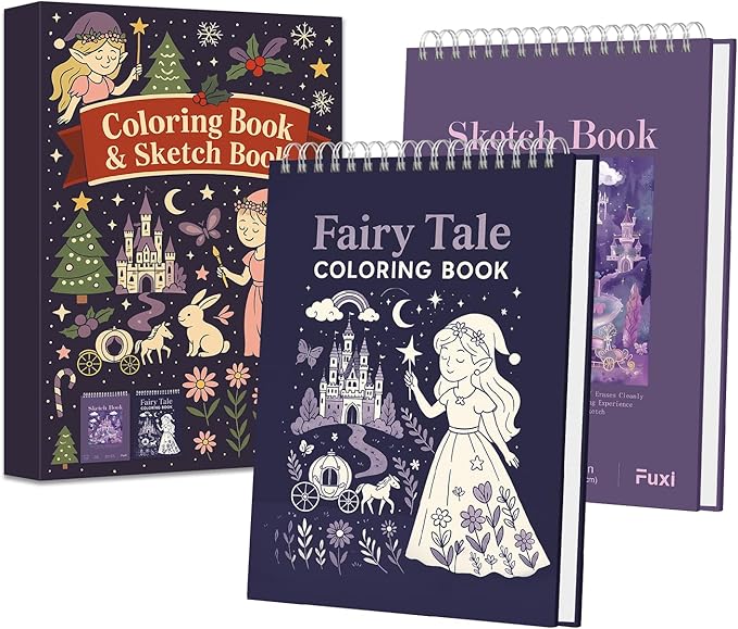 Fuxi Coloring Books for Kids Ages 8-12 Girls, 50 Sheets (73lb/120gsm) Blank Paper Drawing Pad + 50 Designs Blank Paper for Kids Coloring, Christmas Gifts for Grandkids.