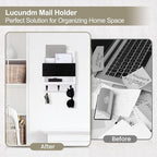 Lucundm Key and Mail Holder for Wall, Key Holder with Chalkboard and Long Storage Box, Key Hanger with 3 Sturdy Hooks for Coat, Dog Leash, Entryway Mail Organizer (White)
