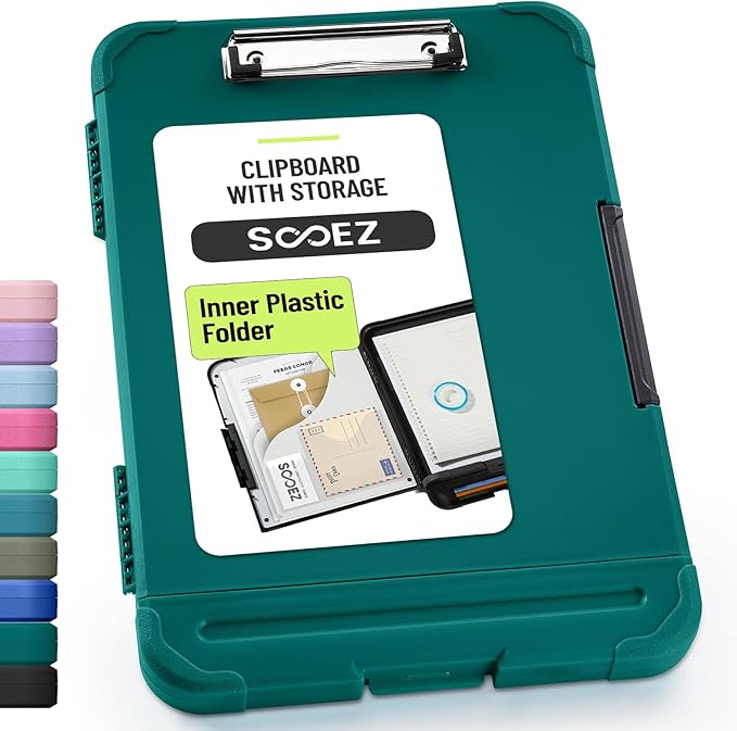 Sooez Reinforced Clipboard with Storage, Inner Plastic Folder Attached, Heavy Duty Plastic Clip Boards 8.5x11 with Pen Holder, High Capacity Nursing Clipboard for Teacher Office Home, Letter / A4 Size