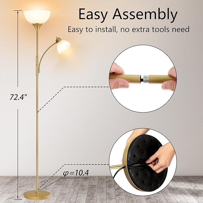 RISLG Floor Lamp, Standing lamp, Stepless Dimming Brightness, Included 9W and 5W LED Bulbs, Lamp for Living Room, Bedroom, Office, Reading