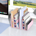 OUTIOE Mail Organizer Countertop, Small Desk File Organizer, Metal File Holder - Essential Workspace Organizers for Office Desk, Home Office (Pink)