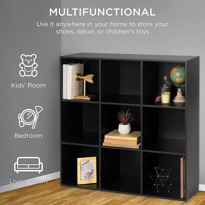 Best Choice Products 9-Cube Storage Organizer, 13.5in Shelf Opening, Bookcase, Display Shelf, Customizable w/ 3 Removable Back Panels – Black