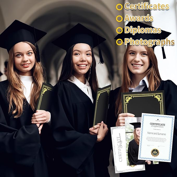 30 Packs Certificate Holders, Black Certificate Covers, Diploma Holders, Certificate Folders with Gold Foil Border for Letter Size 8.5" x 11" Certificates, Diploma, Documents, Award Cover
