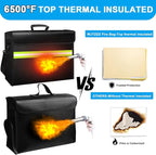 6500°F Fireproof Document Bag with Lock-Fireproof Box with 10 Layers Insulation Materials&Waterproof Zipper,Removable Wallet,Reflective Strip for Cash,Documents,Jewelry(14.2”x 9.6”x 4.1”)
