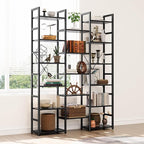 NUMENN 6-Tier Bookshelf Triple Column Bookcase with 17 Adjustable Open Display Shelves, Modern Book Shelves，Rustic Industrial Style Bookshelves for Bedroom, Living Room and Home Office, Black