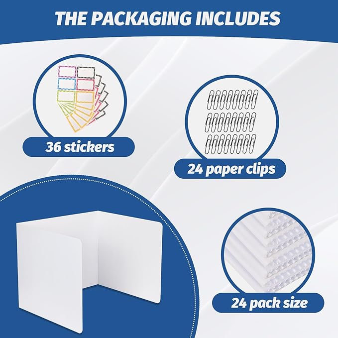 ZYINOZOC 24 Pack Desk Dividers for Students,3-Fold Privacy Screens,Testing Dividers for Classroom Waterproof,Plastic Easy Clean Privacy Shields for Student Includes Extra Labels