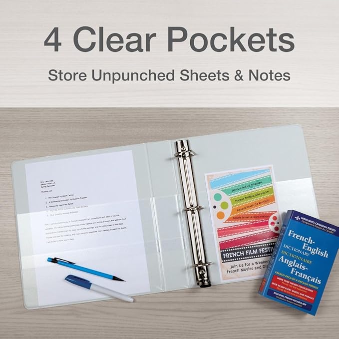 Cardinal 3 Ring Binder, 2 Inch Premier Easy Open Binder, ONE-Touch Locking Slant-D Rings, 565-Sheet Capacity, ClearVue Cover, PVC-Free, White (10320)